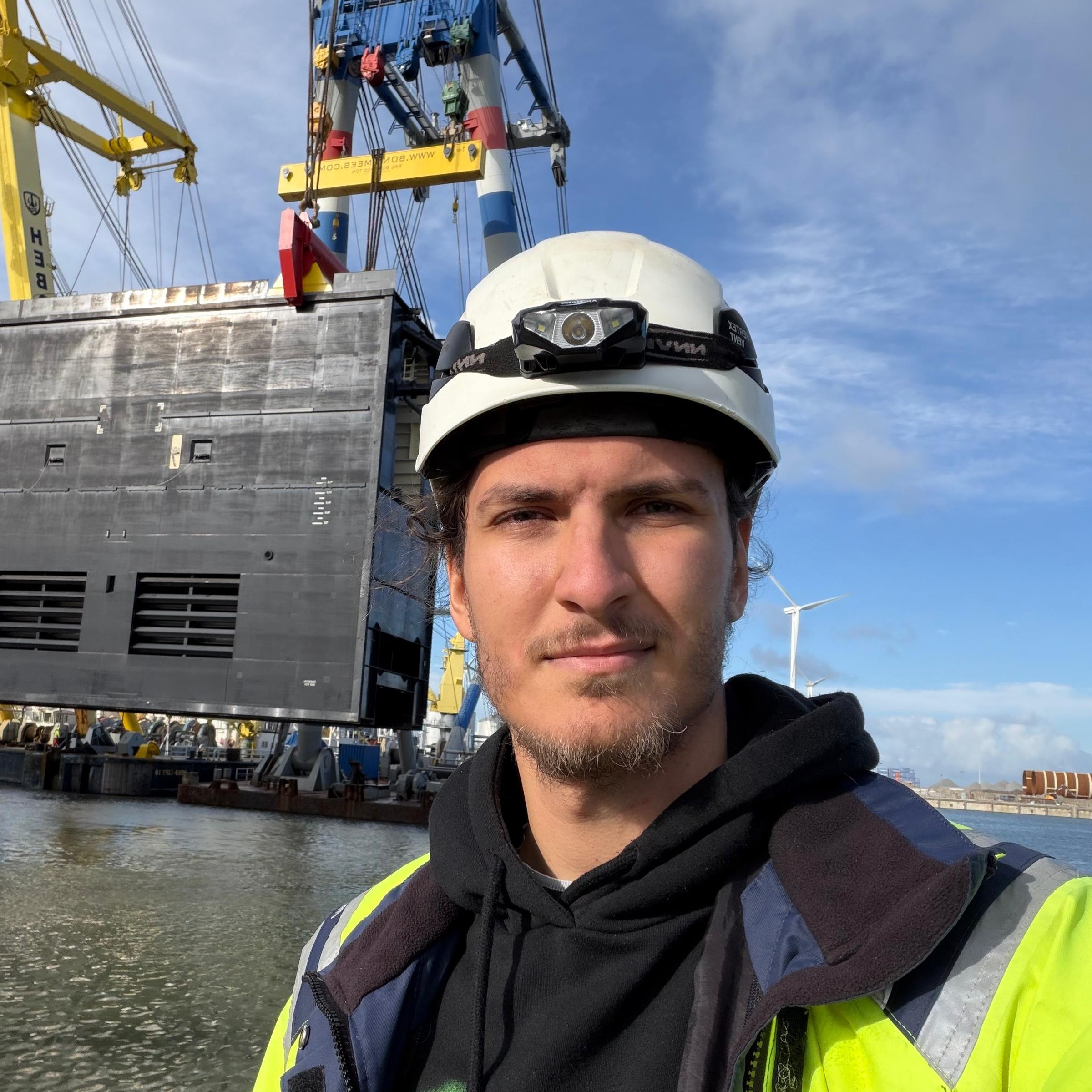 Artem Kazarskyi on site during a heavy-lift operation